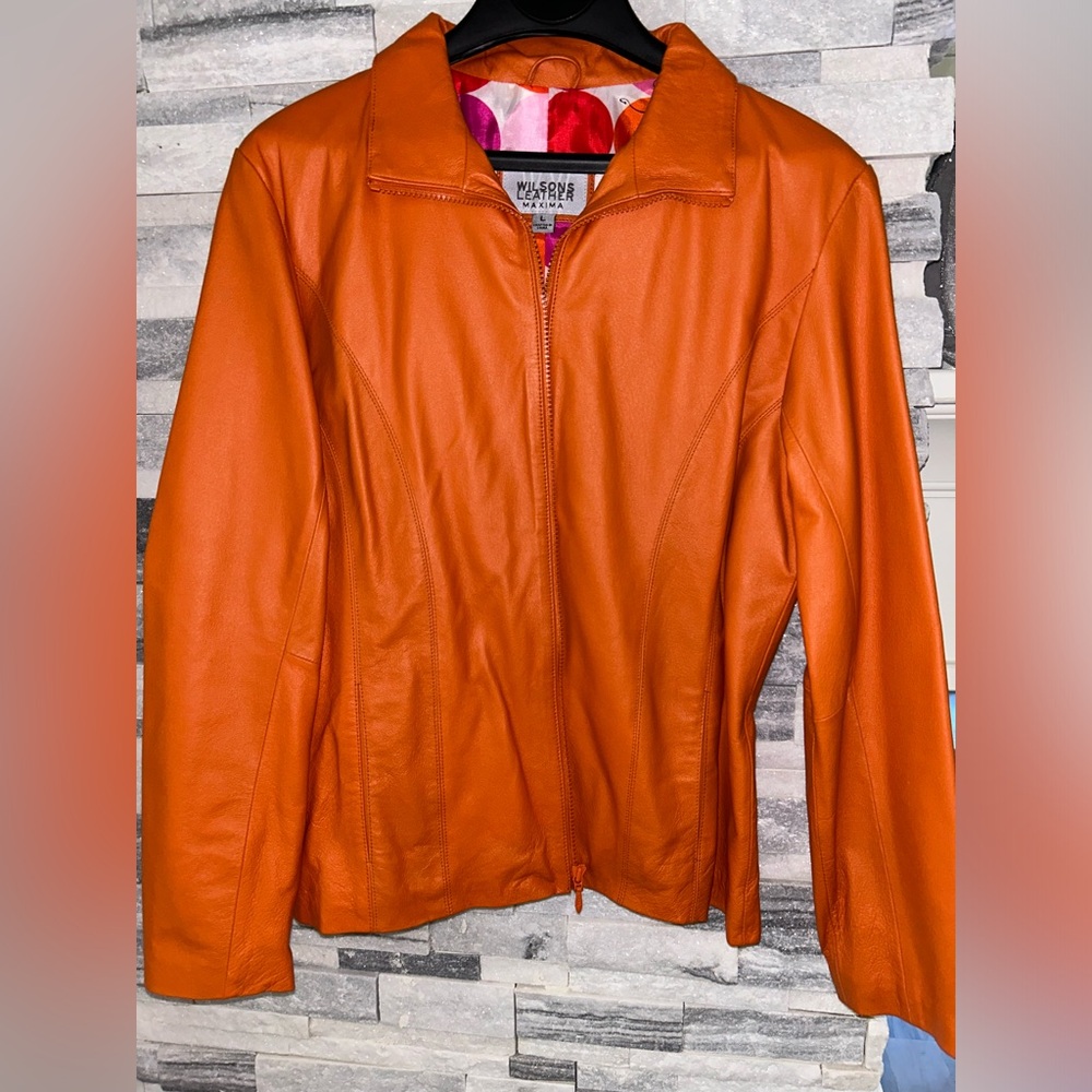Womens Wilson Leather Maxima Genuine Leather Orange jacket blazer size large